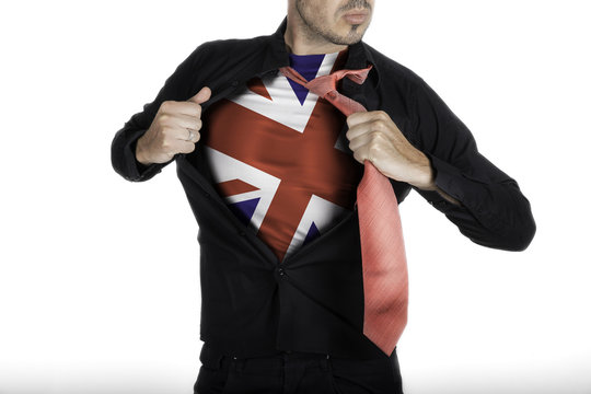Man with Great Britain Flag under Shirt
