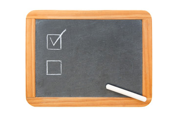 Checkboxes on vintage chalkboard and used chalk on the board