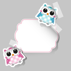 Cartoon owls sticker with place for text