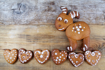 Gingerbread heart-shaped and goat cookies