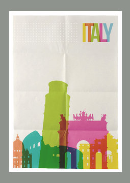 Travel Italy landmarks skyline vintage poster