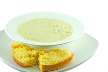 Homemade Chicken Corn Chowder With Corn Bread