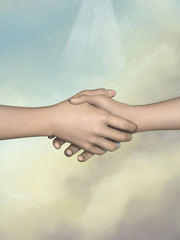 Two hands greeting each other
