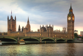Obraz na płótnie Canvas LONDON, UK - July 21, 2014: Big Ben and houses of Parliament