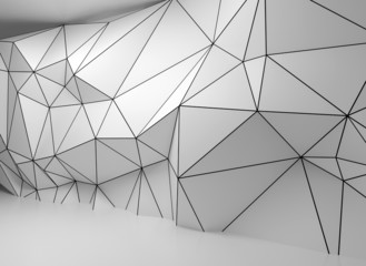 Abstract white 3d interior, polygonal wire-frame wall