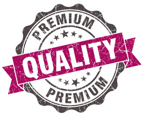 premium quality grunge violet seal isolated on white