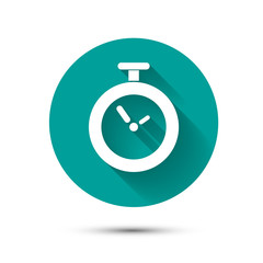 Clock icon on green background with long shadow