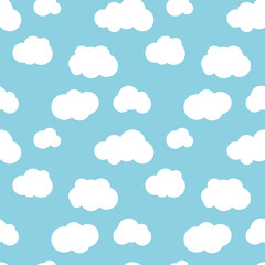 Different flat clouds on blue sky seamless pattern