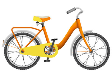 Realistic orange childrens bike for boys