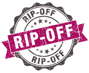 rip-off grunge violet seal isolated on white