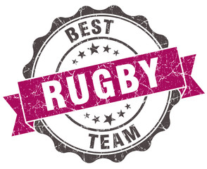 rugby grunge violet seal isolated on white