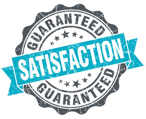satisfaction guaranteed vintage turquoise seal isolated on white