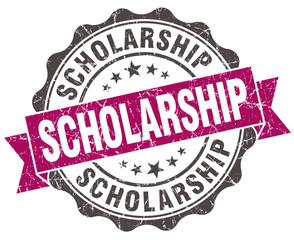 scholarship grunge violet seal isolated on white