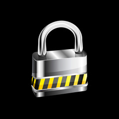 Metal padlock on white background
