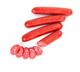 Smoked sausages isolated on white background