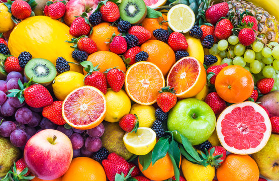 Mixed fruits.Fruits background.Healthy eating, dieting.