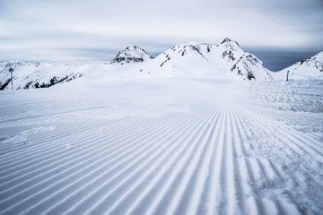 Ski slope just prepared for skiing.