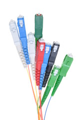 Fiber optic connectors on white background