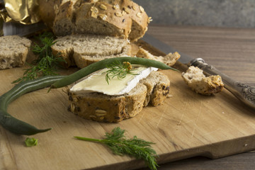 bread served with chesse brie