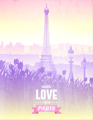 Vector vintage poster with views of Paris