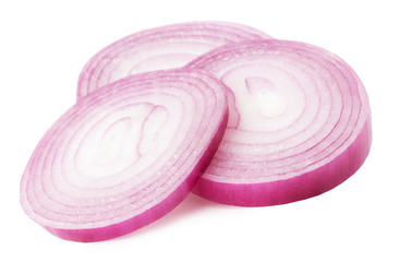 red onion slices on the white background