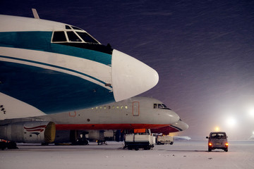 Moscow, 2015: commercial airplanes parking at the airport