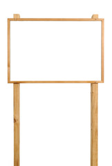 Blank sign white placard or billboard two wood posts isolated photo