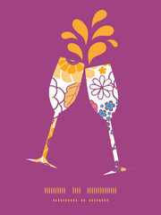 Vector colorful oriental flowers toasting wine glasses