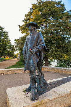 Stevie Ray Vaughan Statue In Front Of Downtown Austin And The Co