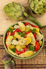 Salad with Marinated Roasted Red Peppers, Artichokes, Olives