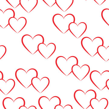 Seamless pattern of red hearts. Vector illustration.