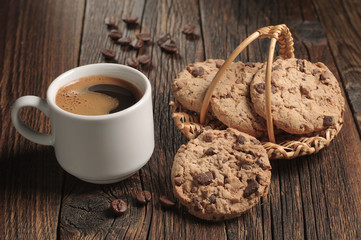 Coffee and cookies with chocolate