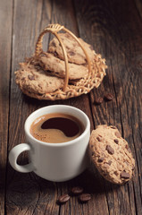 Coffee cup and chocolate cookies