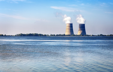 Cooling towers with steam from a nuclear power station