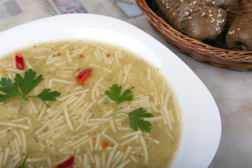 soup with noodles in a bowl on the table