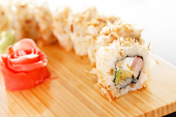 sushi on the wood board