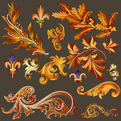 Heraldic collection of vector golden decorative swirls for desig
