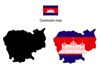 Cambodia map, Cambodia flag vector
