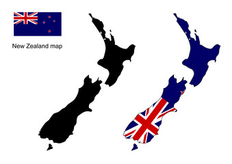New Zealand map, New Zealand flag vector