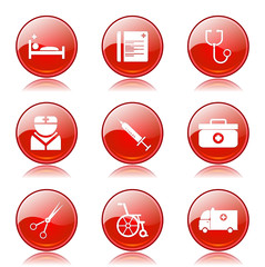 Hospital Health Red Vector Button Icon Design Set