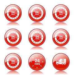 24 Hours Services Red Vector Button Icon Design Set