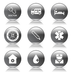 Hospital Health Black Vector Button Icon Design Set 2