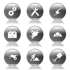 Construction Tools Black Vector Button Icon Design Set
