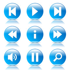 Multimedia Controller Blue Vector Button Icon Design Set
