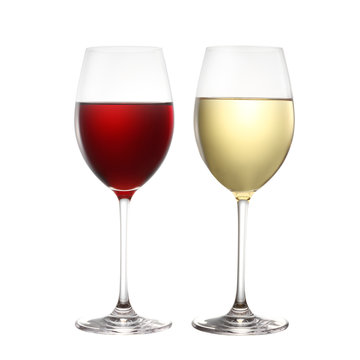 red wine and white wine isolated on white