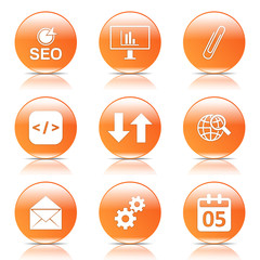 SEO Internet Sign Orange Vector Button Icon Design Set 6