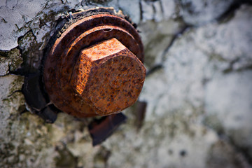 Old Weathered Rusted Hex Bolt Close Up Background