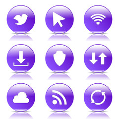 Web Internet Social Violet Vector Button Icon Design Set