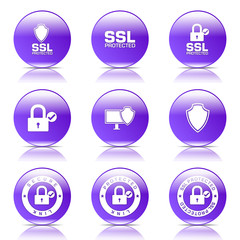 Protection Web Internet Violet Vector Button Icon Design Set