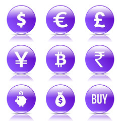 Currency Sign Violet Vector Button Icon Design Set